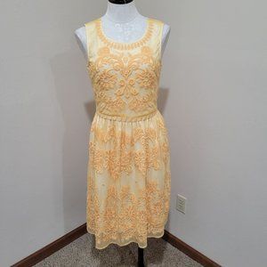 Sundance Catalog Love at First Sight Lace Dress size 6 embroidered yellow